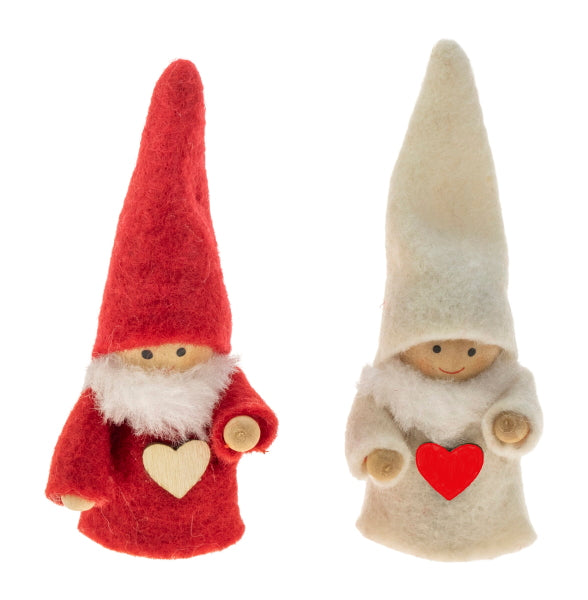 Red & White Fabric Santas with Heart Set