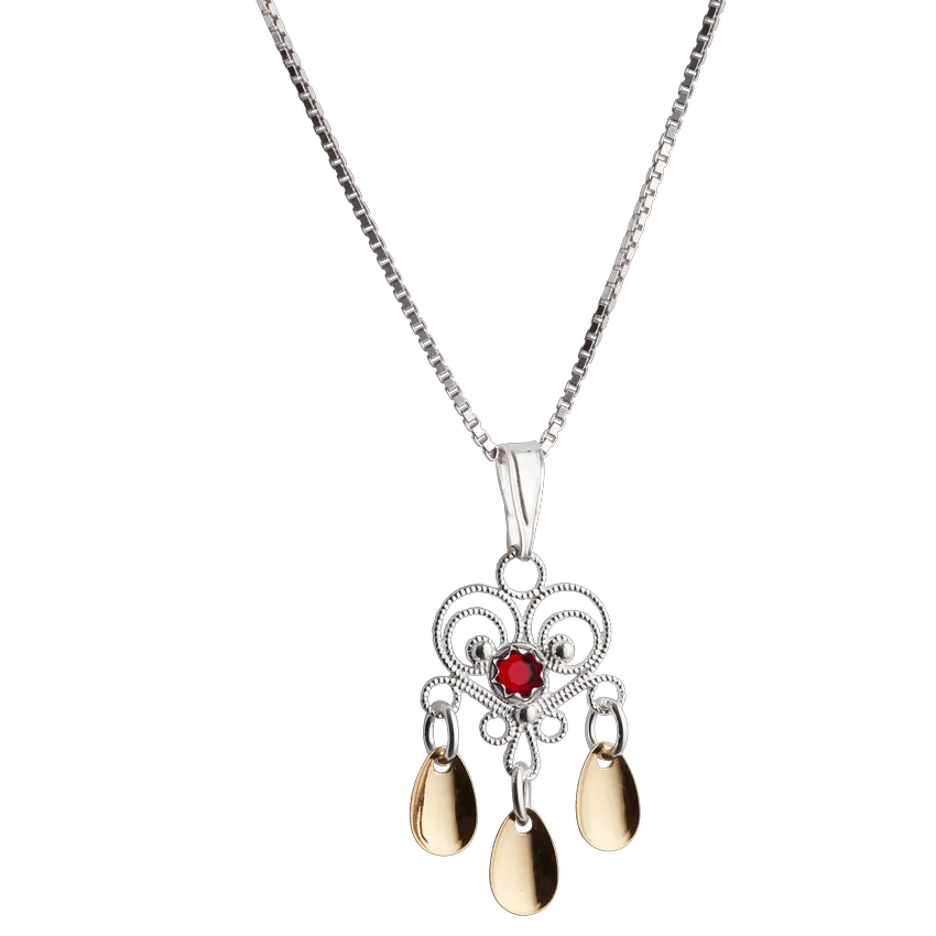 Sylvsmidja Necklace Heart with Red Stones Solje