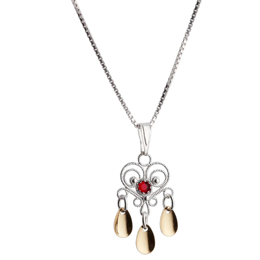 Sylvsmidja Necklace Heart with Red Stones Solje