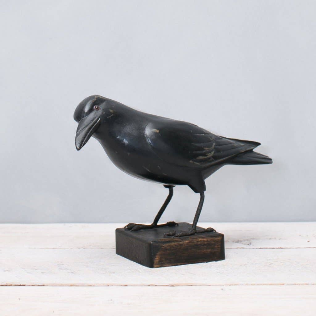 Crow Hand Carved Wooden Sculpture 9"H