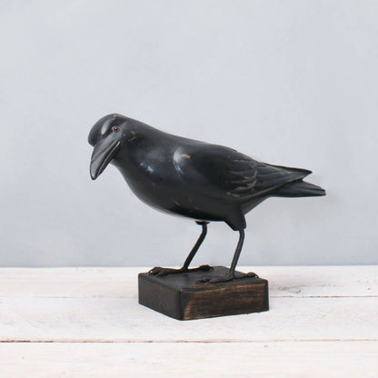 Crow Hand Carved Wooden Sculpture 9"H