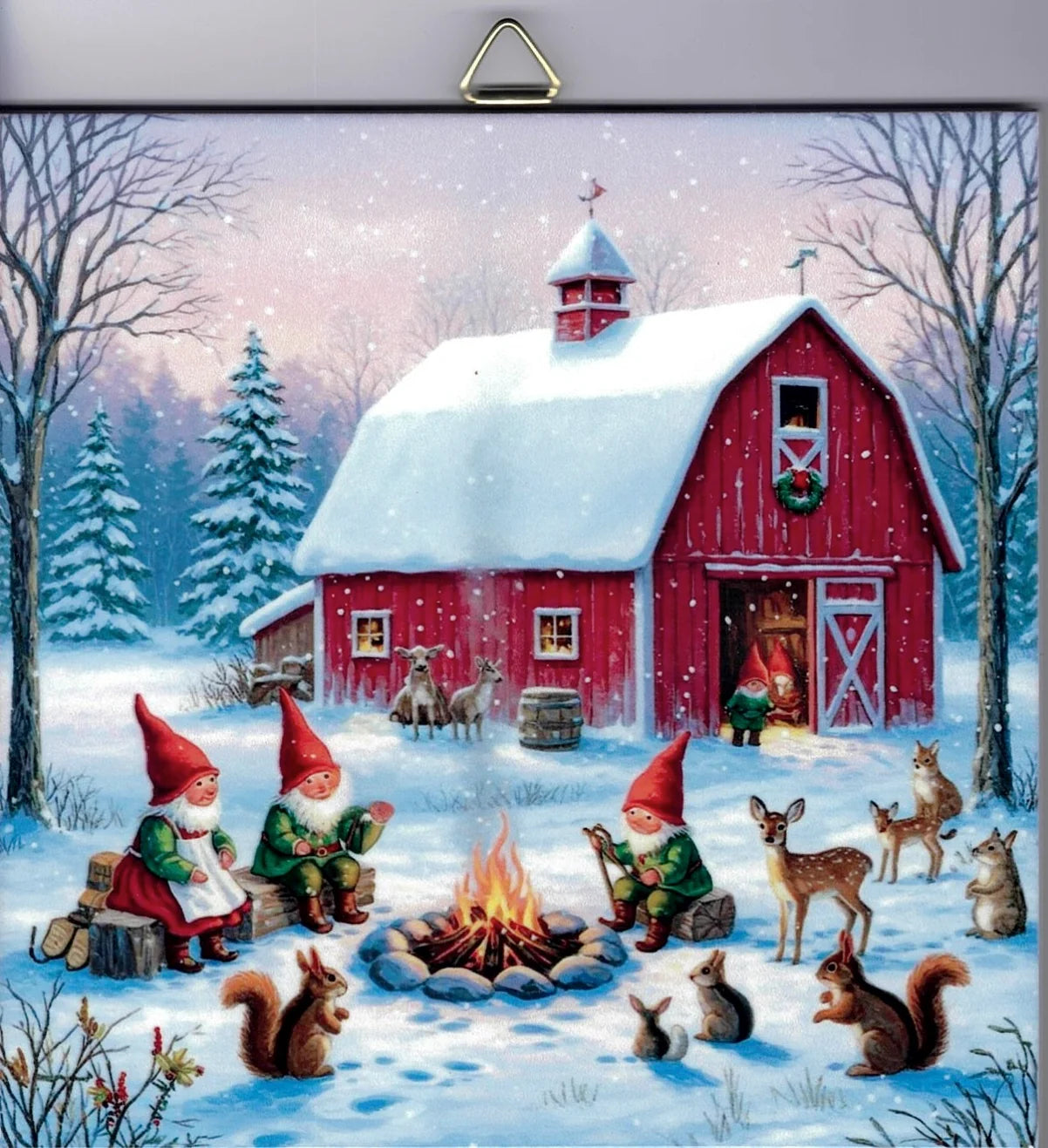 Gnomes and Animals Barn Ceramic 6" Tile