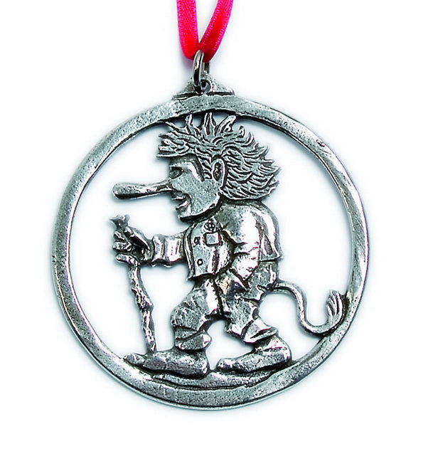 Troll w/Walking Stick Pewter Ornament Norway