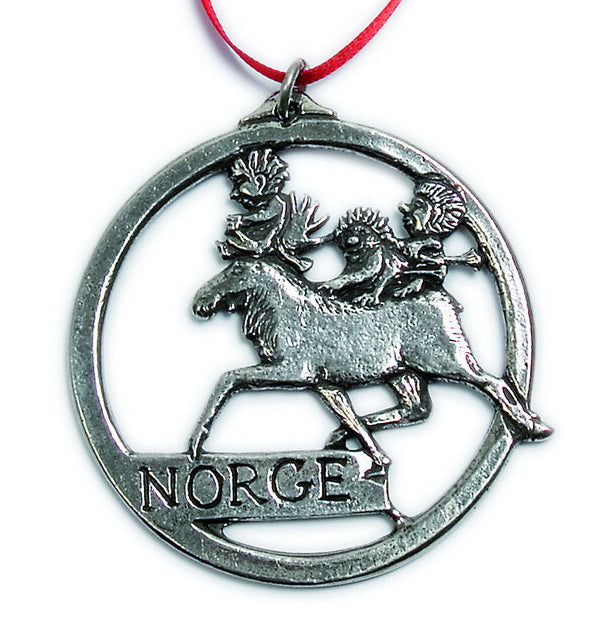 Trolls on Moose Norge Pewter Ornament Norway