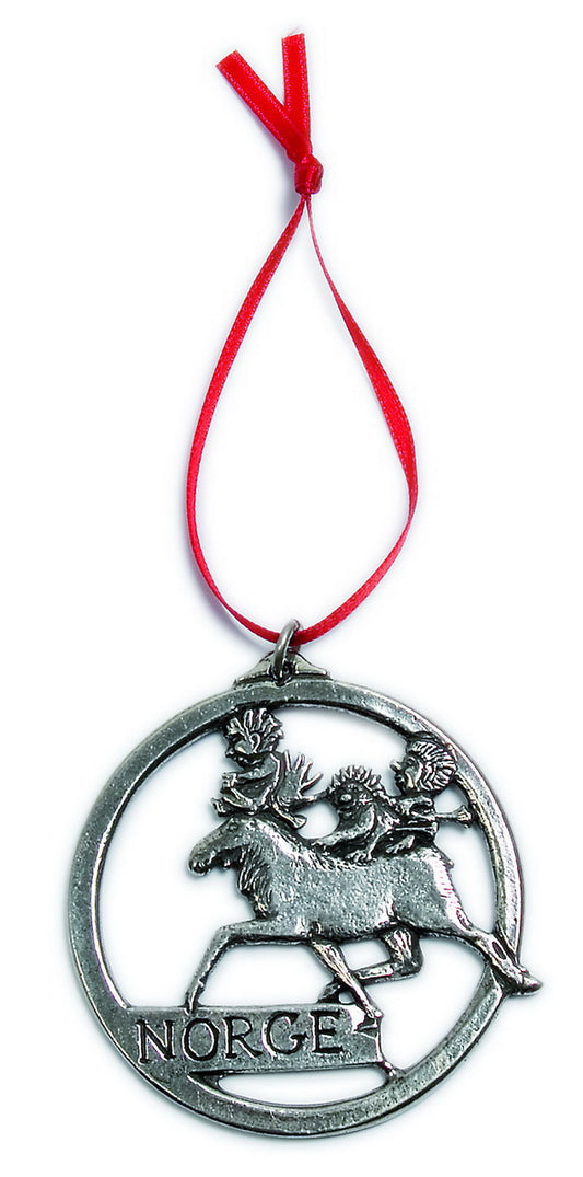 Trolls on Moose Norge Pewter Ornament Norway