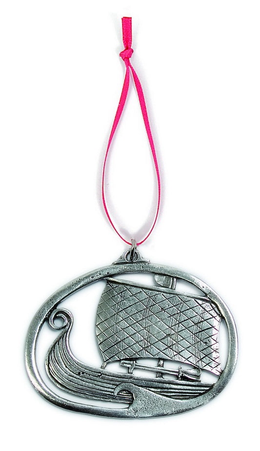 Viking Ship w/Sail Pewter Ornament Norway