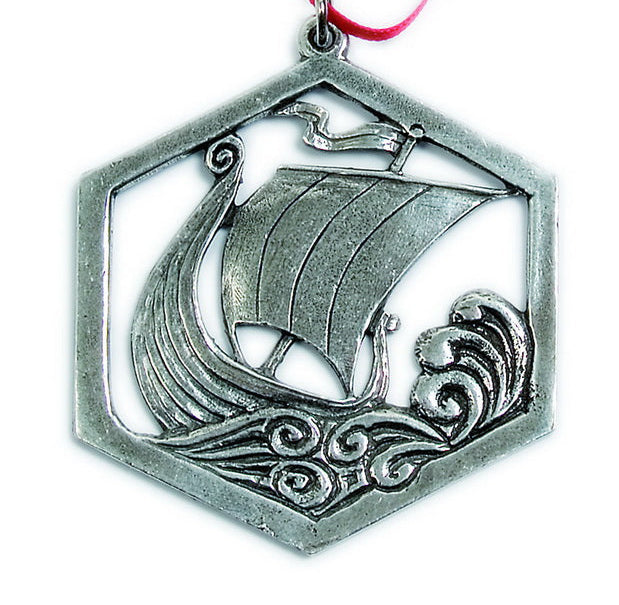 Viking Ship Hexagon Pewter Ornament Norway