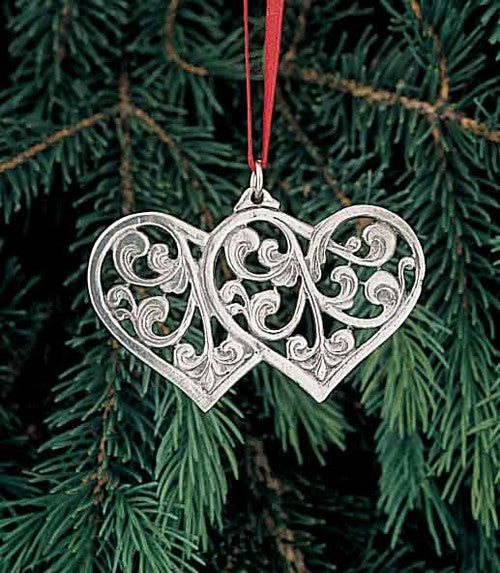Double Rosemaling Heart Pewter Ornament Norway