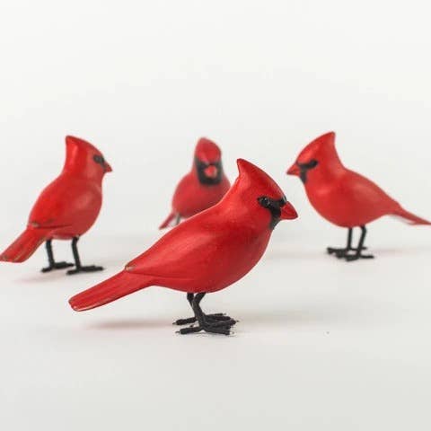 Mini Red Cardinal Hand Carved 3"H