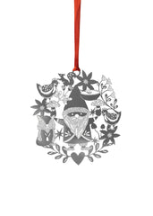 Metal Decoration Fox & Santa Ornament