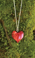 Heart Necklace Burlwood Red