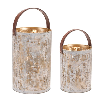 White Lantern Metal with Handle 92327