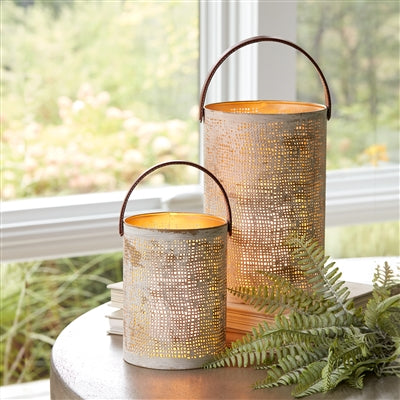 White Lantern Metal with Handle 92327