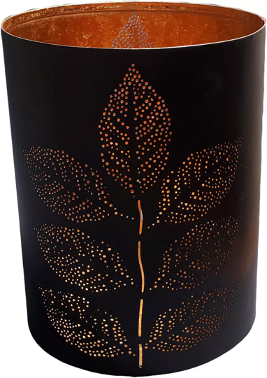 Ash Leaf Metal Candleholder Black