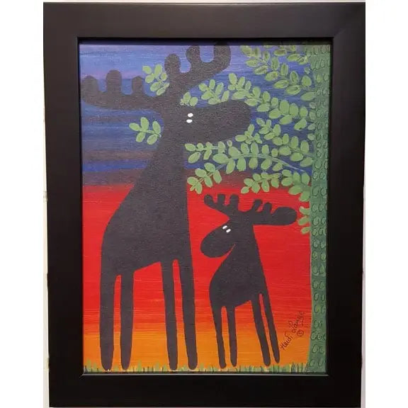 Two Moose Under A Tree Framed Print