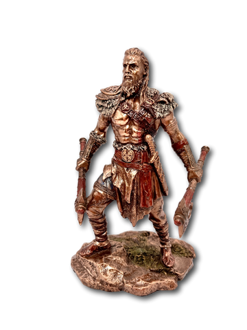 Bronzed Viking Man With Twin Axes Statue Large