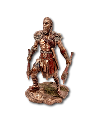 Bronzed Viking Man With Twin Axes Statue Large
