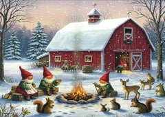 Christmas Cards Gnome & Animals at the Barn
