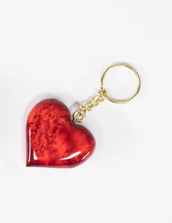 Keychain Birch Red Heart Burlwood