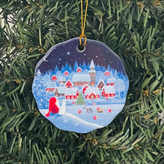 Ornament Eva Tomte & Rabbit Watching Village