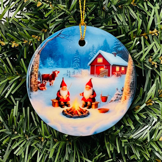 Ornament Tomtar by Fire with Cow