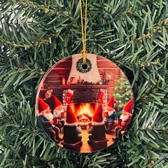 Ornament Gnomes at Fireplace