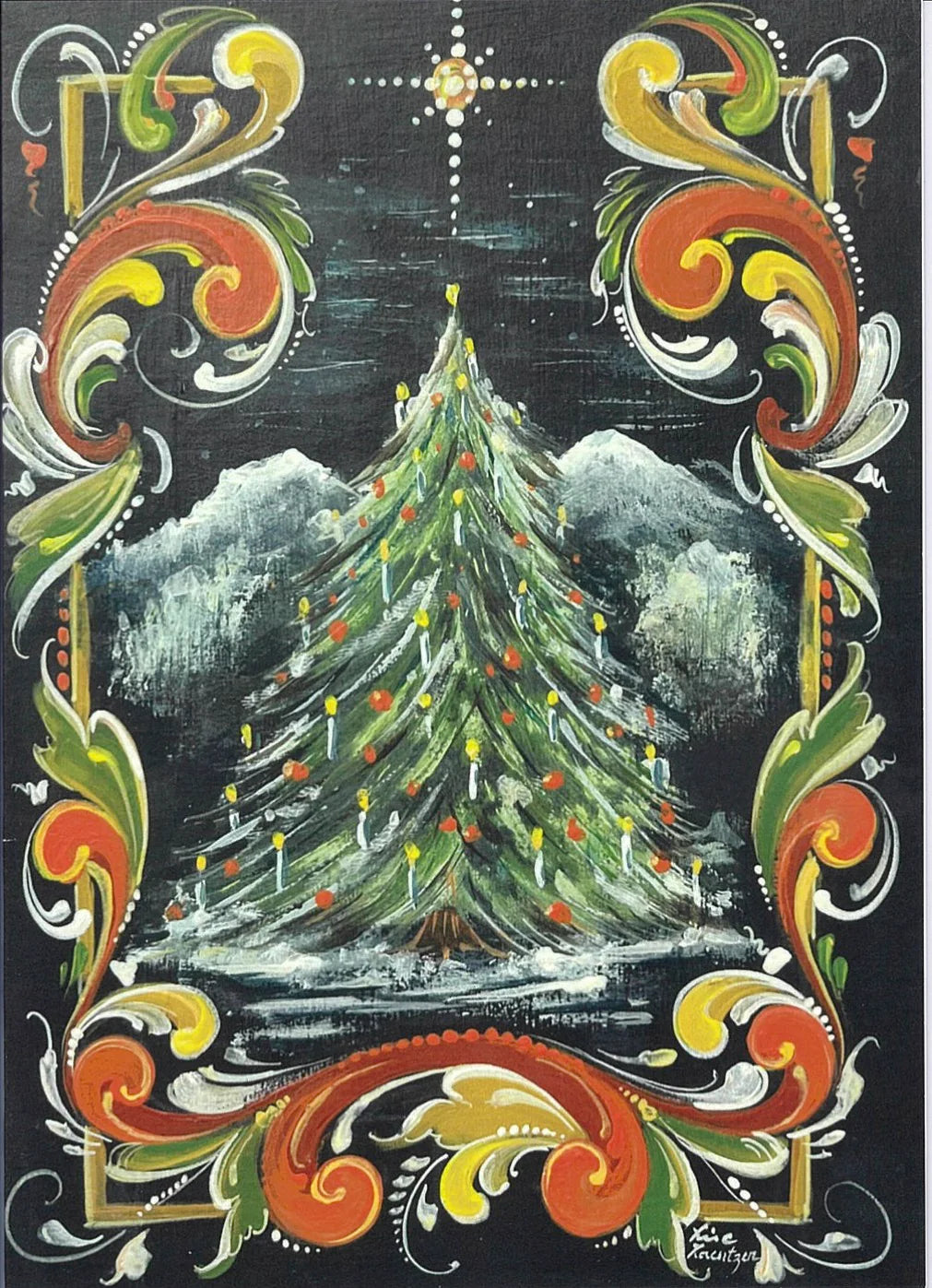 Christmas Cards Rosemaling with Tree 12 Cards