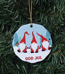 Ornament 3 God Jul Gnomes Ceramic