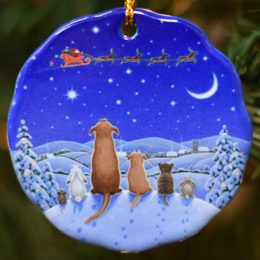 Ornament Eva Animals Watching Santa