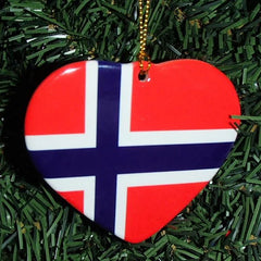 Norwegian Flag Hear Ornament Ceramic