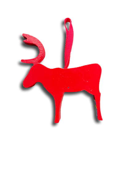 Ornament Wood Red Reindeer