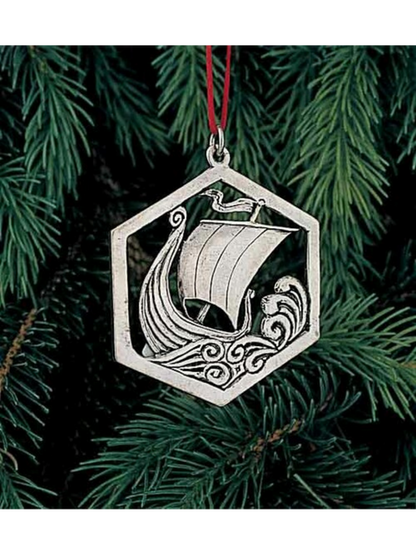 Viking Ship Hexagon Pewter Ornament Norway