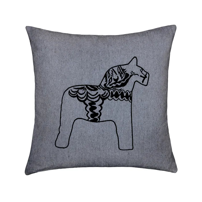 Pillow Cover Dala Horse Gray Black Recycled