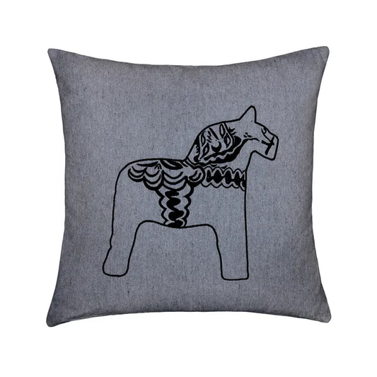 Pillow Cover Dala Horse Gray Black Recycled