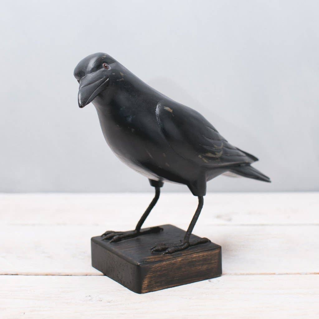 Crow Hand Carved Wooden Sculpture 9"H