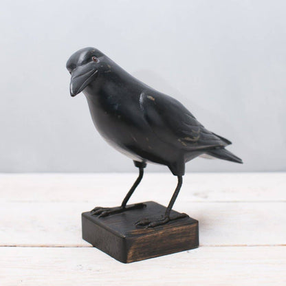 Crow Hand Carved Wooden Sculpture 9"H