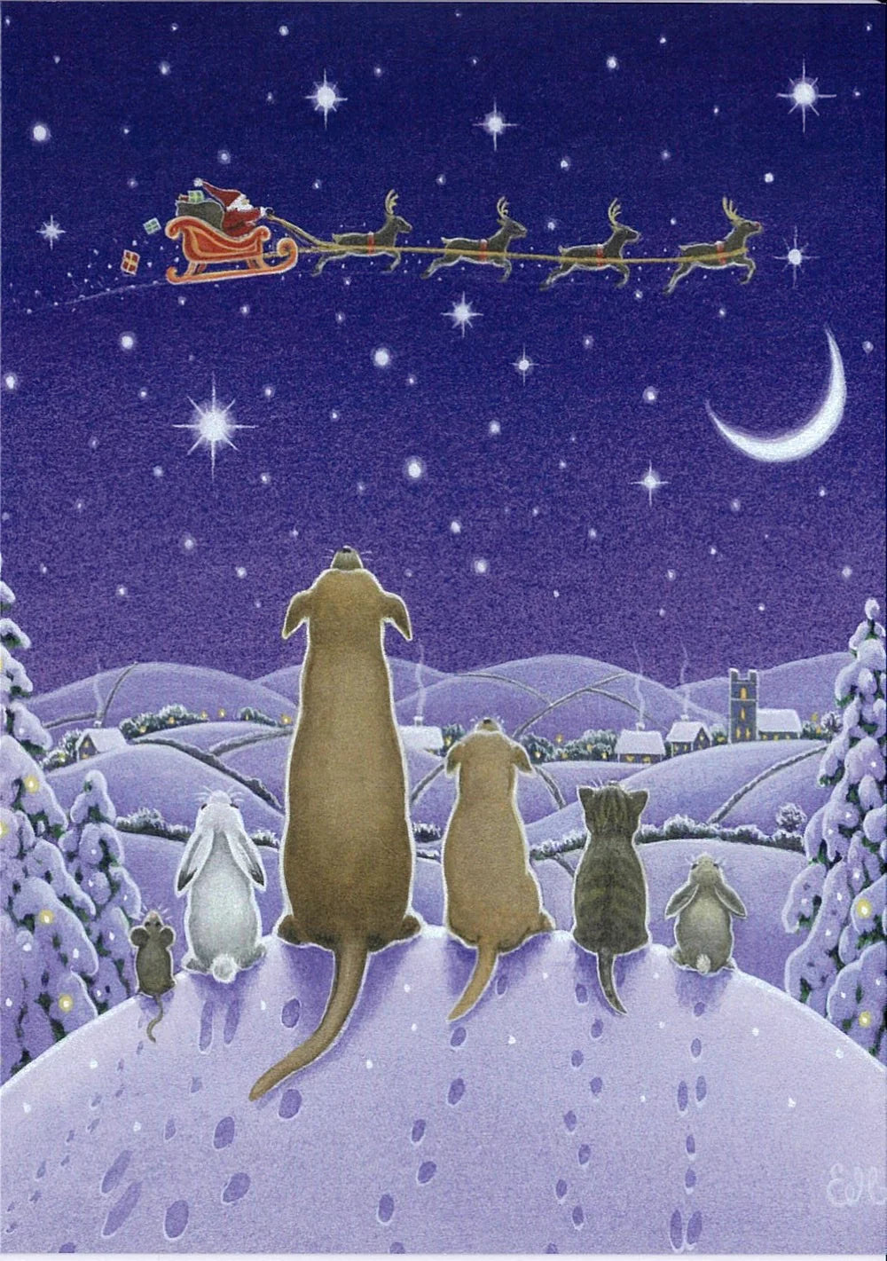 Ornament Eva Animals Watching Santa