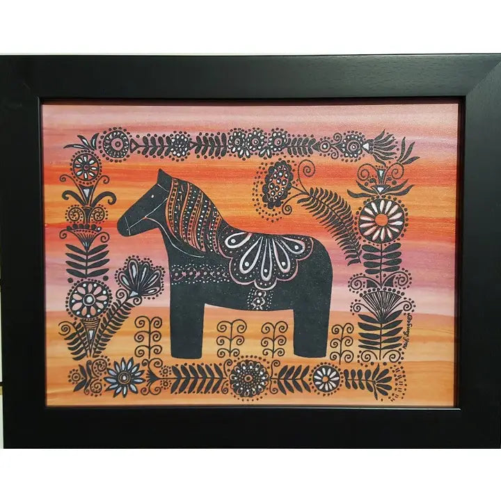 Dala Horse with White Flowers Framed Print