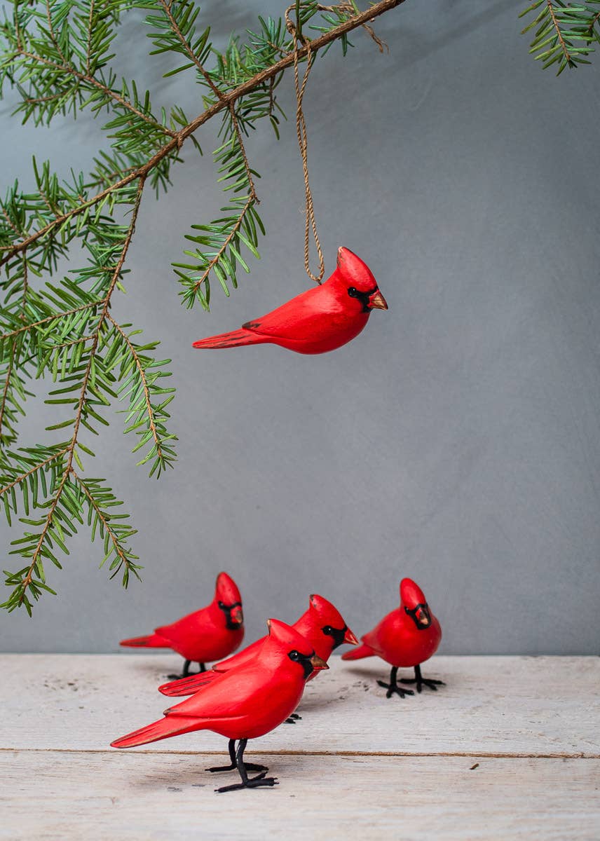 Mini Red Cardinal Hand Carved 3"H