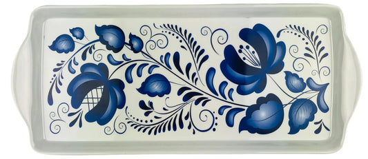 Almond Cake Serving Tray Blue Folk Art Flowers Blue