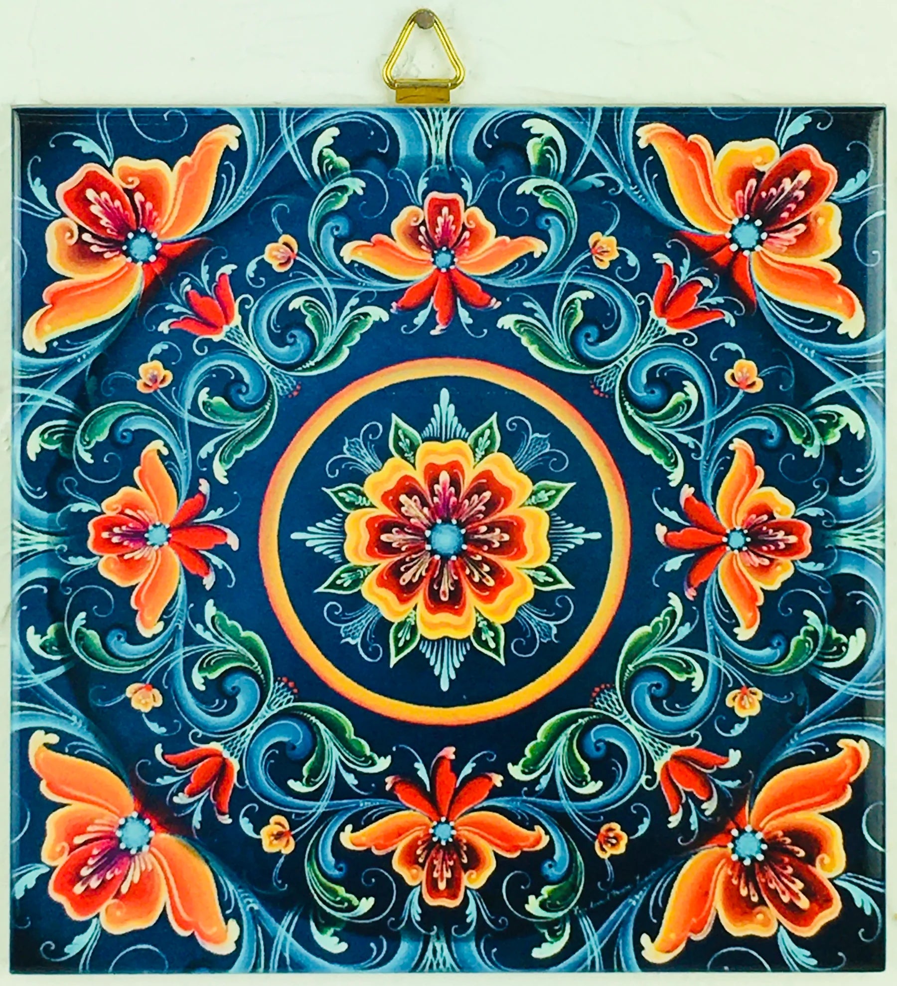 Blue Rosemaling Ceramic 6" Tile